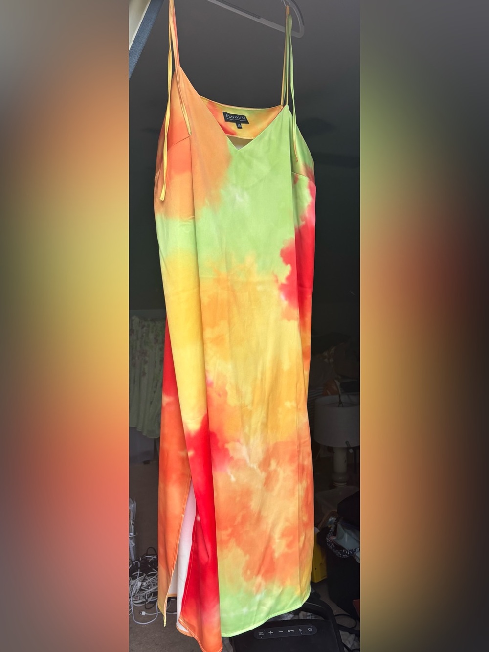 Eloquii Neon Tie-Dye Slip Dress in Lime, Orange & Red